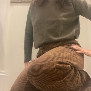 Nicole Miller green Brown Crewneck Sweater with Drawstring Hem